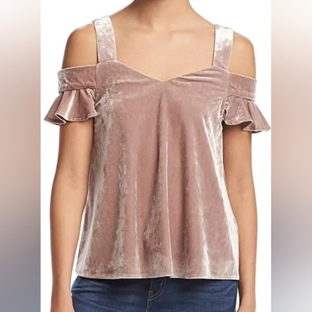 Hippie Laundry XL Peasant Velvet Cold Shoulder Top Large Blush Tank Blouse EUC